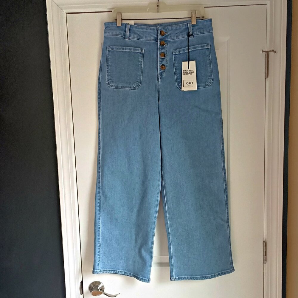 NEW! HIGH RISE Baby WIDE CROP BUTTON FLY JEANS 10/30